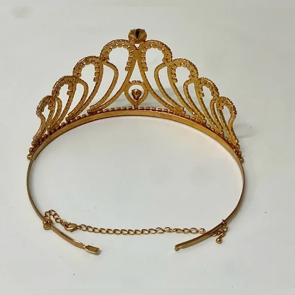 Mid Century Vintage Gold Tone Faux Diamond Jeweled Crown Tiara